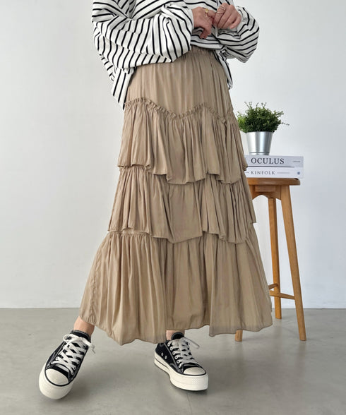 Iラインギャザーティアードロングスカート | CL2231208 | ベージュ