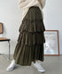 Iラインギャザーティアードロングスカート | CL2231208 | カーキ