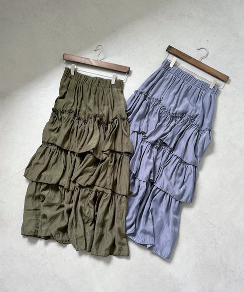 Iラインギャザーティアードロングスカート | CL2231208 | カーキ