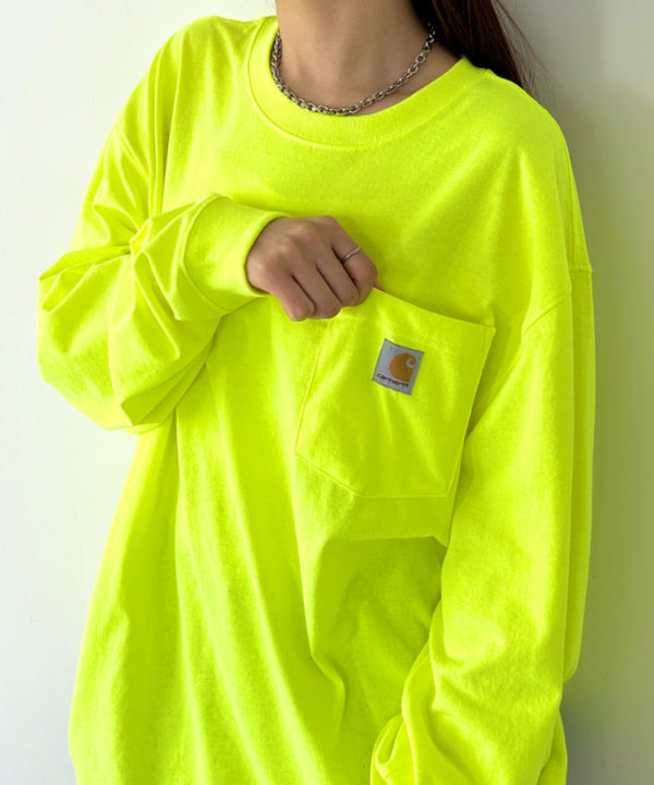 Carhartt(カーハート)/ルーズフィット ロンT ポケT USA規格 ヘビーウェイト ビッグサイズ オーバーサイズ 6.5Oz ユニセックス ポケット付き コットン 長袖 ロンT/K126 | IL2224044 | ライム