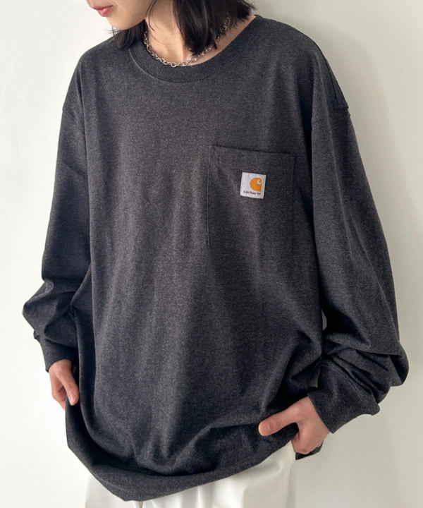 Carhartt(カーハート)/ルーズフィット ロンT ポケT USA規格 ヘビーウェイト ビッグサイズ オーバーサイズ 6.5Oz ユニセックス ポケット付き コットン 長袖 ロンT/K126 | IL2224044 | チャコールグレー