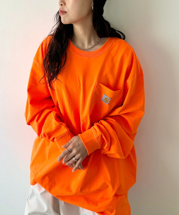 Carhartt(カーハート)/ルーズフィット ロンT ポケT USA規格 ヘビーウェイト ビッグサイズ オーバーサイズ 6.5Oz ユニセックス ポケット付き コットン 長袖 ロンT/K126 | IL2224044 | オレンジ