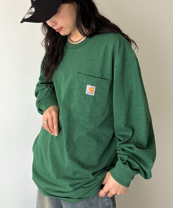 Carhartt(カーハート)/ルーズフィット ロンT ポケT USA規格 ヘビーウェイト ビッグサイズ オーバーサイズ 6.5Oz ユニセックス ポケット付き コットン 長袖 ロンT/K126 | IL2224044 | グリーン