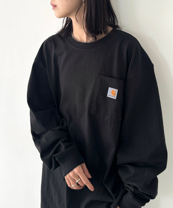 Carhartt(カーハート)/ルーズフィット ロンT ポケT USA規格 ヘビーウェイト ビッグサイズ オーバーサイズ 6.5Oz ユニセックス ポケット付き コットン 長袖 ロンT/K126 | IL2224044 | ブラック