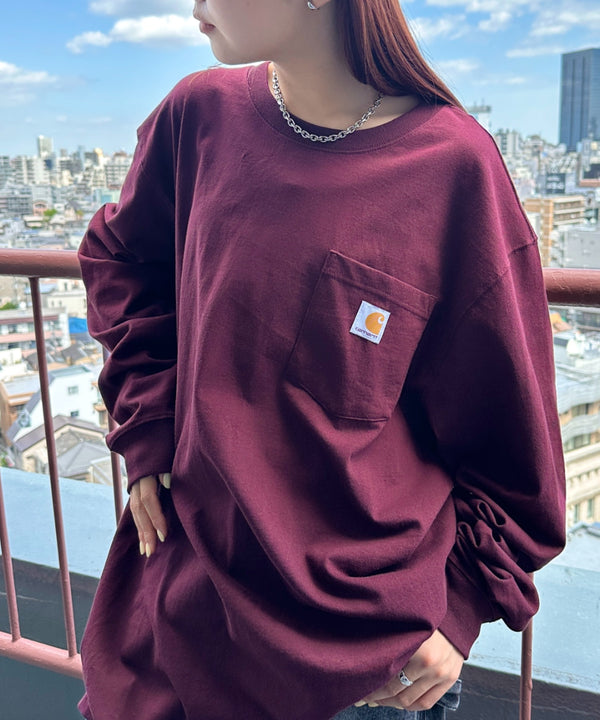 Carhartt(カーハート)/ルーズフィット ロンT ポケT USA規格 ヘビーウェイト ビッグサイズ オーバーサイズ 6.5Oz ユニセックス ポケット付き コットン 長袖 ロンT/K126 | IL2224044 | ワインレッド
