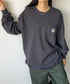 Carhartt(カーハート)/ルーズフィット ロンT ポケT USA規格 ヘビーウェイト ビッグサイズ オーバーサイズ 6.5Oz ユニセックス ポケット付き コットン 長袖 ロンT/K126 | IL2224044 | チャコールグレー