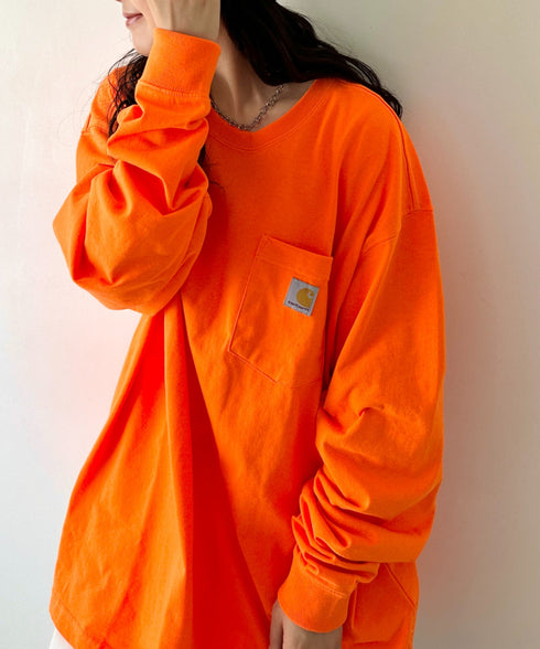 Carhartt(カーハート)/ルーズフィット ロンT ポケT USA規格 ヘビーウェイト ビッグサイズ オーバーサイズ 6.5Oz ユニセックス ポケット付き コットン 長袖 ロンT/K126 | IL2224044 | オレンジ