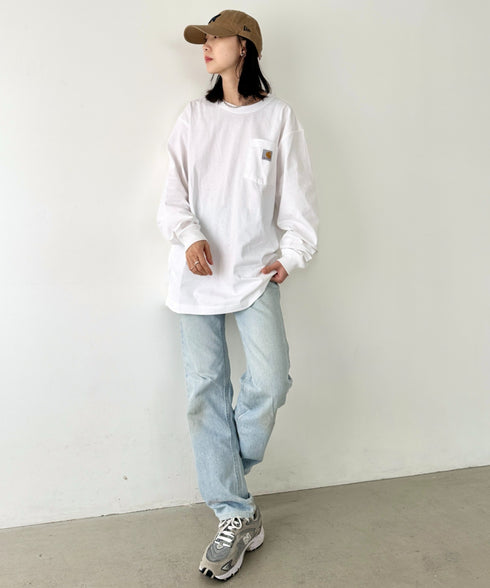 Carhartt(カーハート)/ルーズフィット ロンT ポケT USA規格 ヘビーウェイト ビッグサイズ オーバーサイズ 6.5Oz ユニセックス ポケット付き コットン 長袖 ロンT/K126 | IL2224044 | ホワイト