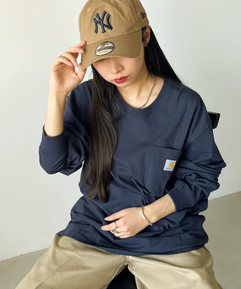 Carhartt(カーハート)/ルーズフィット ロンT ポケT USA規格 ヘビーウェイト ビッグサイズ オーバーサイズ 6.5Oz ユニセックス ポケット付き コットン 長袖 ロンT/K126 | IL2224044 | ネイビー