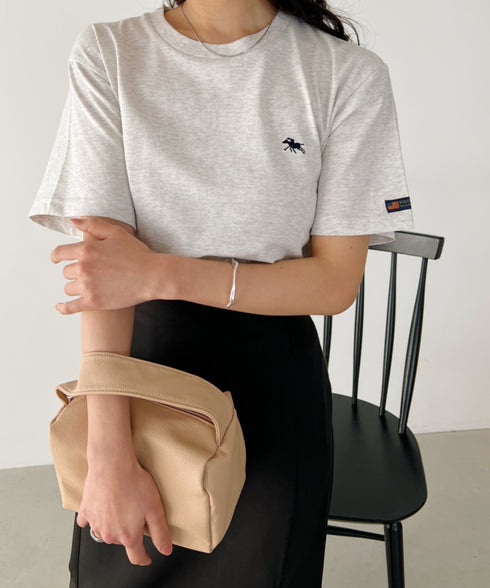 【POLOCHAMPS/ポロチャンプス】 別注 ワンポイント刺繍 クルーネック半袖Tシャツ | CL2232009 | ライトグレー
