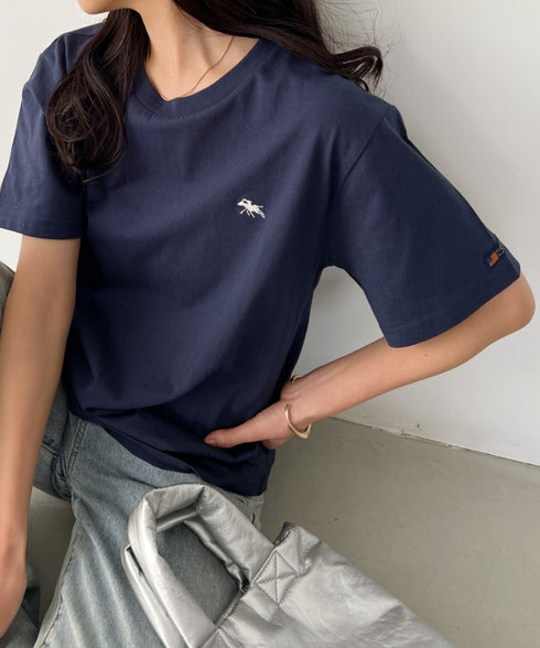 【POLOCHAMPS/ポロチャンプス】 別注 ワンポイント刺繍 クルーネック半袖Tシャツ | CL2232009 | ネイビー