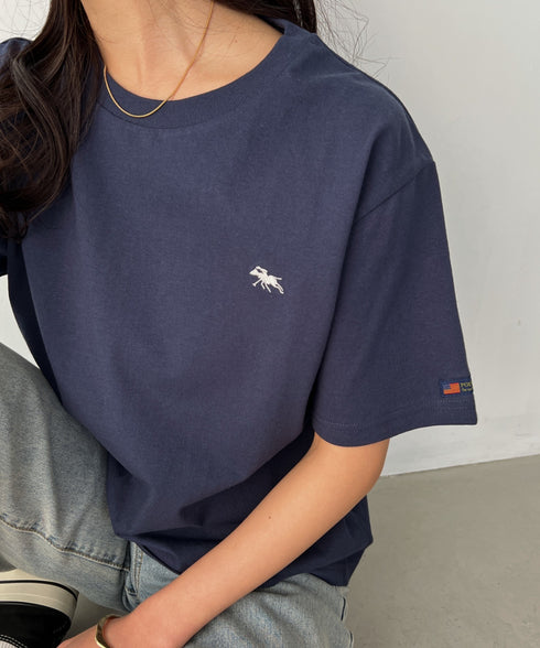 【POLOCHAMPS/ポロチャンプス】 別注 ワンポイント刺繍 クルーネック半袖Tシャツ | CL2232009 | ネイビー