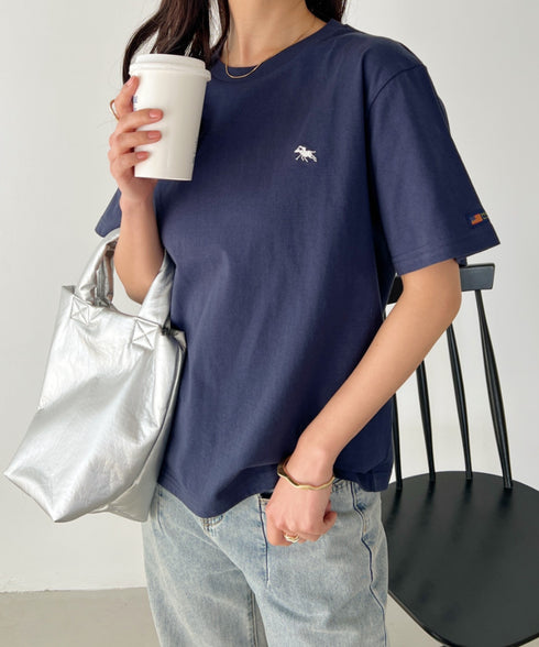【POLOCHAMPS/ポロチャンプス】 別注 ワンポイント刺繍 クルーネック半袖Tシャツ | CL2232009 | ネイビー