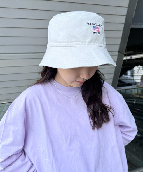 POLO CHAMPS/ポロチャンプス 別注 リバーシブル ミニ刺繍 深バケットハット | CL5231393 | ライトベージュ