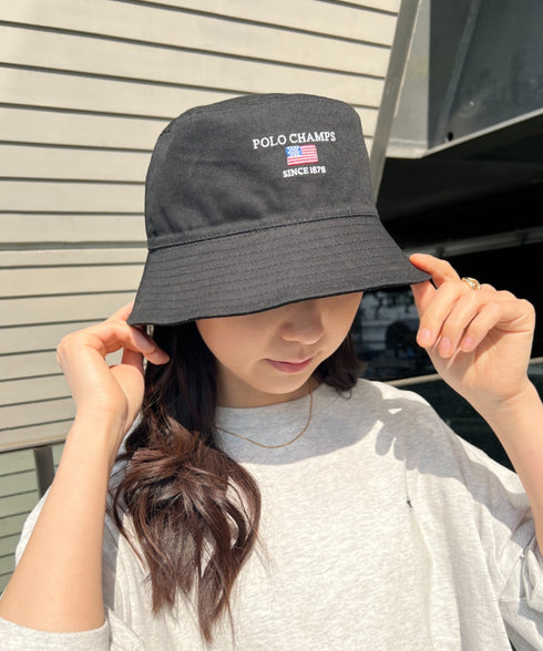 POLO CHAMPS/ポロチャンプス 別注 リバーシブル ミニ刺繍 深バケットハット | CL5231393 | ブラック