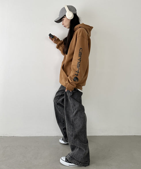 Carhartt(カーハート)/ ルーズフィット 袖ロゴ パーカー スウェット フーディー ミッドウエイト オーバーサイズ / K288 / Loose Fit Midweight Logo Sleeve Graphic Sweatshirt | IL2224045 | ブラウン