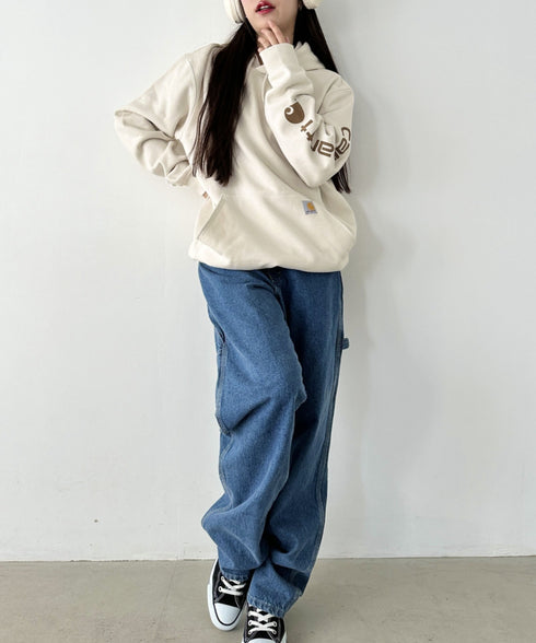 Carhartt(カーハート)/ ルーズフィット 袖ロゴ パーカー スウェット フーディー ミッドウエイト オーバーサイズ / K288 / Loose Fit Midweight Logo Sleeve Graphic Sweatshirt | IL2224045 | ホワイト