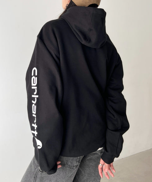 Carhartt(カーハート)/ ルーズフィット 袖ロゴ パーカー スウェット フーディー ミッドウエイト オーバーサイズ / K288 / Loose Fit Midweight Logo Sleeve Graphic Sweatshirt | IL2224045 | ブラック