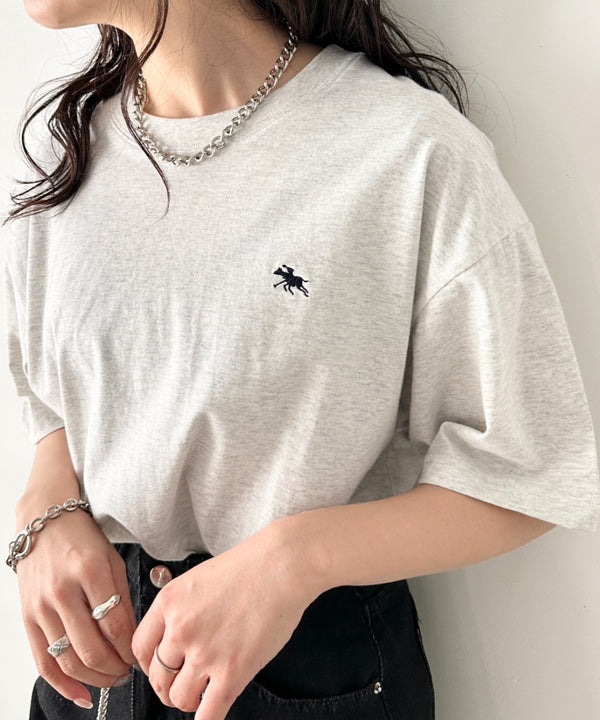 【POLO CHAMPS/ポロチャンプス】 別注 ワンポイント刺繍 クルーネック半袖Tシャツ オーバーサイズ | CL2232052 | ライトグレー