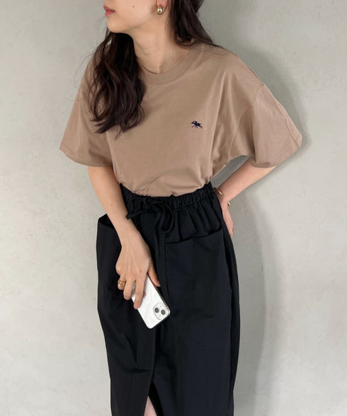 【POLOCHAMPS/ポロチャンプス】 別注 ワンポイント刺繍 クルーネック半袖Tシャツ オーバーサイズ | CL2232052 | ベージュ