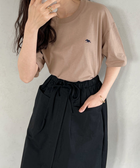 【POLOCHAMPS/ポロチャンプス】 別注 ワンポイント刺繍 クルーネック半袖Tシャツ オーバーサイズ | CL2232052 | ベージュ