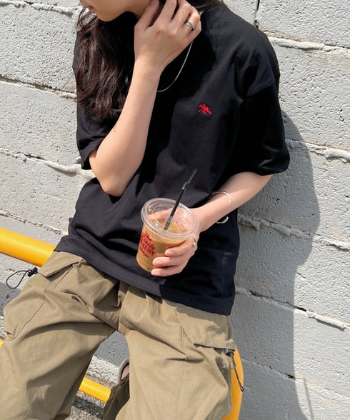 【POLOCHAMPS/ポロチャンプス】 別注 ワンポイント刺繍 クルーネック半袖Tシャツ オーバーサイズ | CL2232052 | ブラック