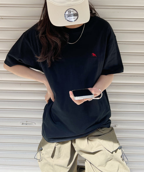 【POLOCHAMPS/ポロチャンプス】 別注 ワンポイント刺繍 クルーネック半袖Tシャツ オーバーサイズ | CL2232052 | ブラック