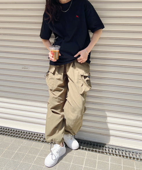 【POLOCHAMPS/ポロチャンプス】 別注 ワンポイント刺繍 クルーネック半袖Tシャツ オーバーサイズ | CL2232052 | ブラック