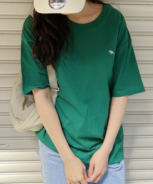 【POLOCHAMPS/ポロチャンプス】 別注 ワンポイント刺繍 クルーネック半袖Tシャツ オーバーサイズ | CL2232052 | ダークグリーン
