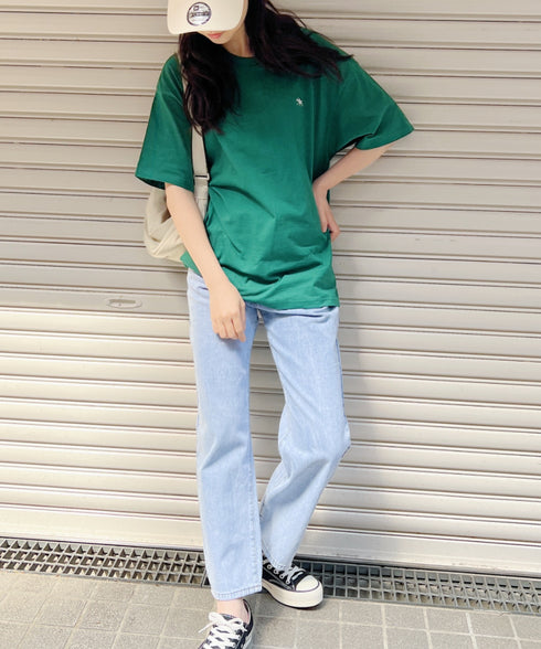 【POLOCHAMPS/ポロチャンプス】 別注 ワンポイント刺繍 クルーネック半袖Tシャツ オーバーサイズ | CL2232052 | ダークグリーン