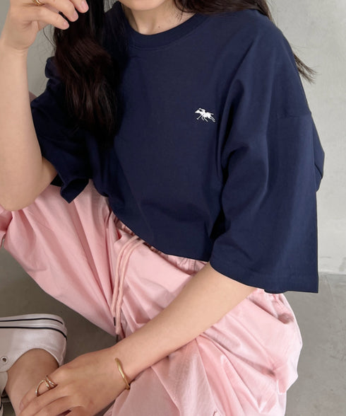 【POLOCHAMPS/ポロチャンプス】 別注 ワンポイント刺繍 クルーネック半袖Tシャツ オーバーサイズ | CL2232052 | ネイビー