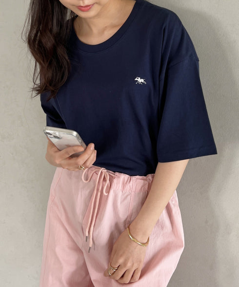 【POLOCHAMPS/ポロチャンプス】 別注 ワンポイント刺繍 クルーネック半袖Tシャツ オーバーサイズ | CL2232052 | ネイビー