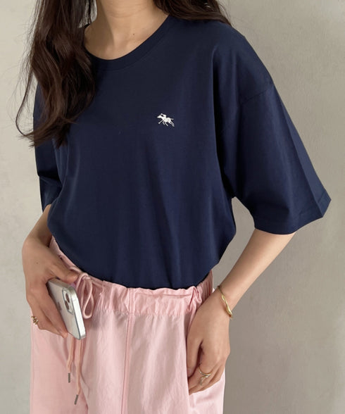 【POLOCHAMPS/ポロチャンプス】 別注 ワンポイント刺繍 クルーネック半袖Tシャツ オーバーサイズ | CL2232052 | ネイビー