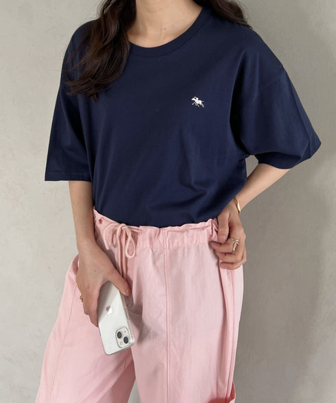 【POLOCHAMPS/ポロチャンプス】 別注 ワンポイント刺繍 クルーネック半袖Tシャツ オーバーサイズ | CL2232052 | ネイビー