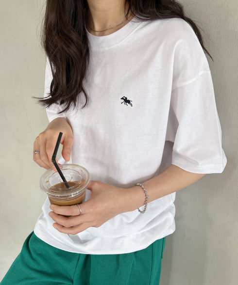 【POLOCHAMPS/ポロチャンプス】 別注 ワンポイント刺繍 クルーネック半袖Tシャツ オーバーサイズ | CL2232052 | ホワイト