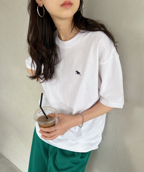【POLOCHAMPS/ポロチャンプス】 別注 ワンポイント刺繍 クルーネック半袖Tシャツ オーバーサイズ | CL2232052 | ホワイト