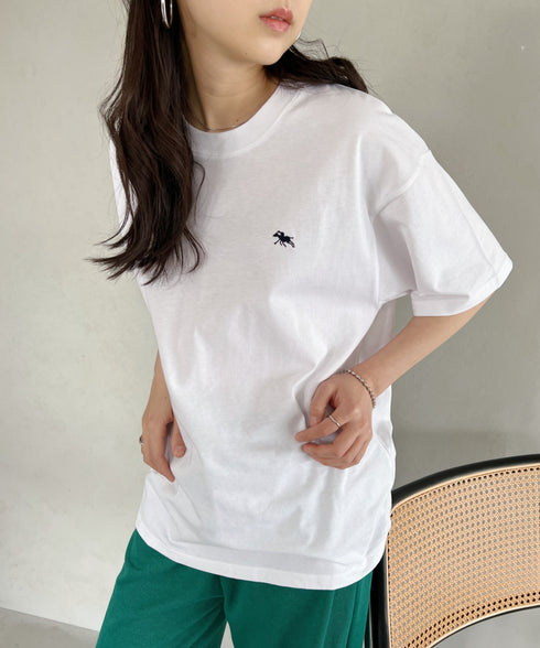 【POLOCHAMPS/ポロチャンプス】 別注 ワンポイント刺繍 クルーネック半袖Tシャツ オーバーサイズ | CL2232052 | ホワイト