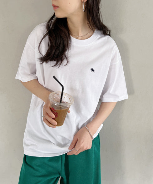 【POLOCHAMPS/ポロチャンプス】 別注 ワンポイント刺繍 クルーネック半袖Tシャツ オーバーサイズ | CL2232052 | ホワイト