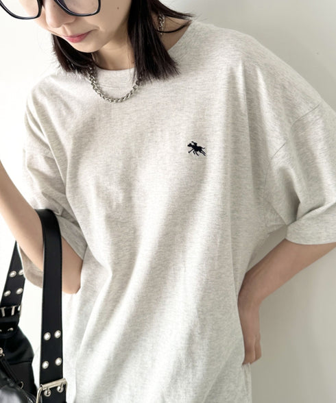 【POLOCHAMPS/ポロチャンプス】 別注 ワンポイント刺繍 クルーネック半袖Tシャツ オーバーサイズ | CL2232052 | ライトグレー