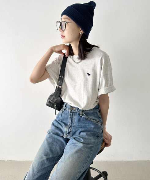 【POLOCHAMPS/ポロチャンプス】 別注 ワンポイント刺繍 クルーネック半袖Tシャツ オーバーサイズ | CL2232052 | ライトグレー