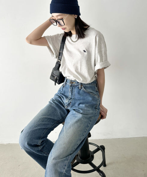 【POLOCHAMPS/ポロチャンプス】 別注 ワンポイント刺繍 クルーネック半袖Tシャツ オーバーサイズ | CL2232052 | ライトグレー