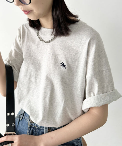【POLOCHAMPS/ポロチャンプス】 別注 ワンポイント刺繍 クルーネック半袖Tシャツ オーバーサイズ | CL2232052 | ライトグレー
