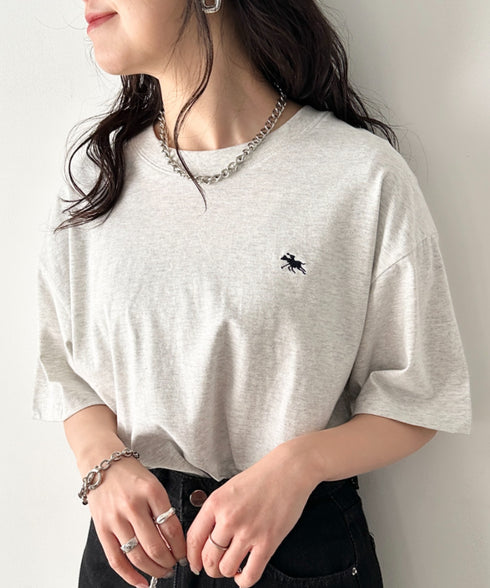 【POLOCHAMPS/ポロチャンプス】 別注 ワンポイント刺繍 クルーネック半袖Tシャツ オーバーサイズ | CL2232052 | ライトグレー
