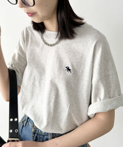 【POLOCHAMPS/ポロチャンプス】 別注 ワンポイント刺繍 クルーネック半袖Tシャツ オーバーサイズ | CL2232052 | ライトグレー