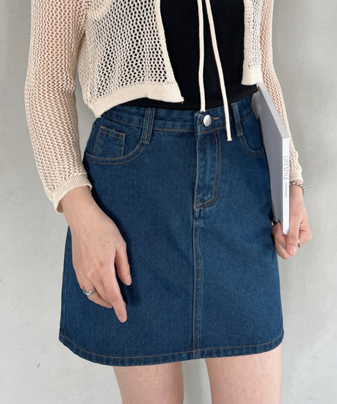 コットンデニム台形ミニスカート | CL2231559 | ネイビー