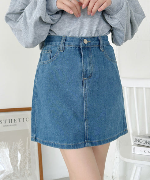 コットンデニム台形ミニスカート | CL2231559 | ブルー