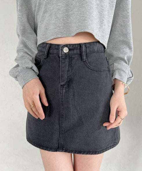 コットンデニム台形ミニスカート | CL2231559 | ダークグレー