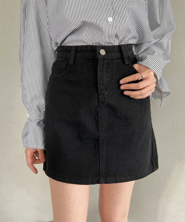コットンデニム台形ミニスカート | CL2231559 | ブラック