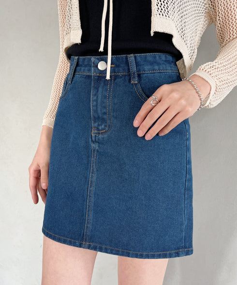 コットンデニム台形ミニスカート | CL2231559 | ネイビー