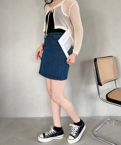 コットンデニム台形ミニスカート | CL2231559 | ネイビー